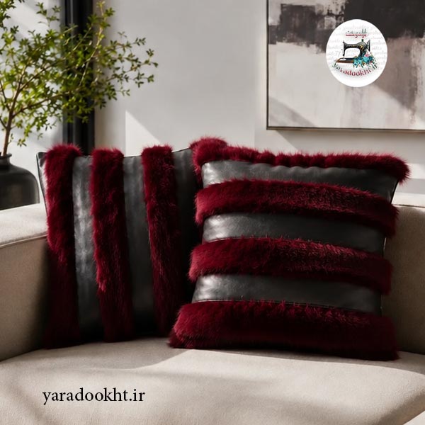 کوسن چرم fur مجموعه 2 عددی Image 3