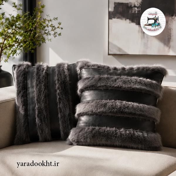 کوسن چرم fur مجموعه 2 عددی Image 4