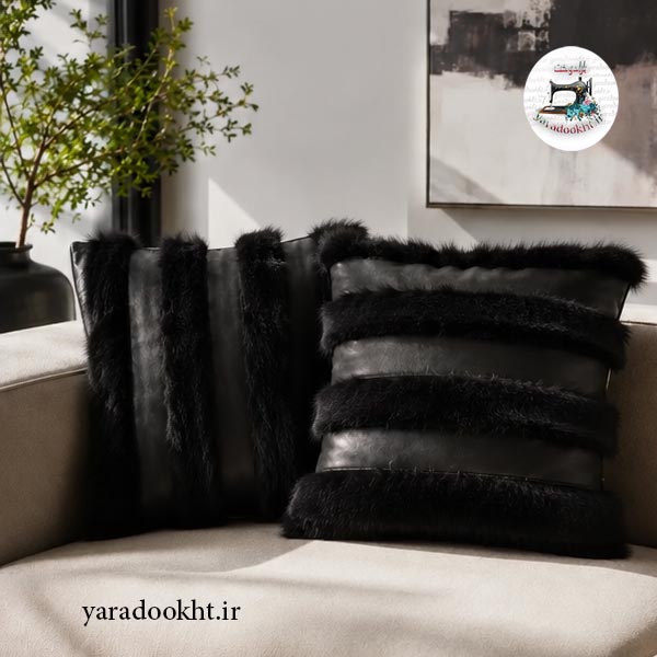 کوسن چرم fur مجموعه 2 عددی Image 5