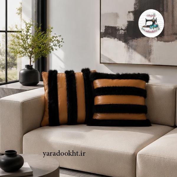 کوسن چرم fur مجموعه 2 عددی Image 6