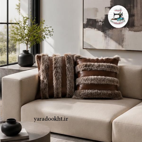 کوسن چرم fur مجموعه 2 عددی Image 8