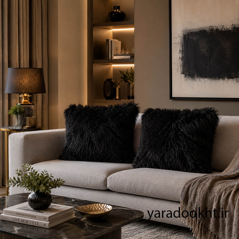 کوسن خز پرزبلند cushion fur مجموعه 2 عددی Image 4