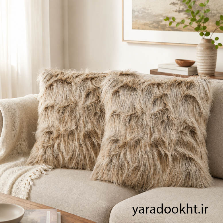 کوسن خز پرزبلند cushion fur مجموعه 2 عددی Image 2