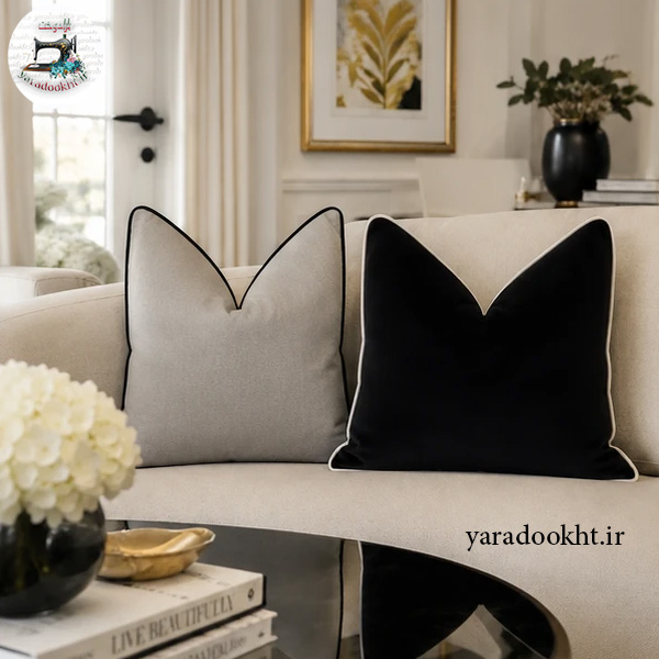 کوسن مخمل مجموعه دو عددی مدل black and white Image 12