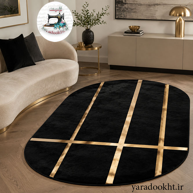 فرش بیضی مخمل Oval Gold Image 6