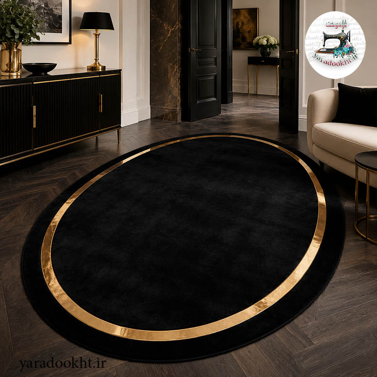 فرش بیضی مخمل Oval Gold