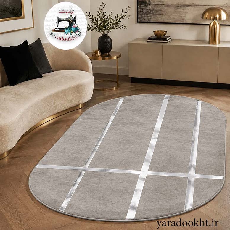فرش بیضی مخمل Oval Gold Image 13