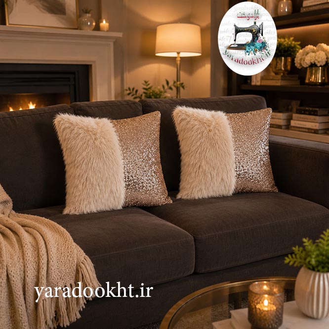 کوسن طرح نیمه fur and shine مجموعه 2 عددی Image 6