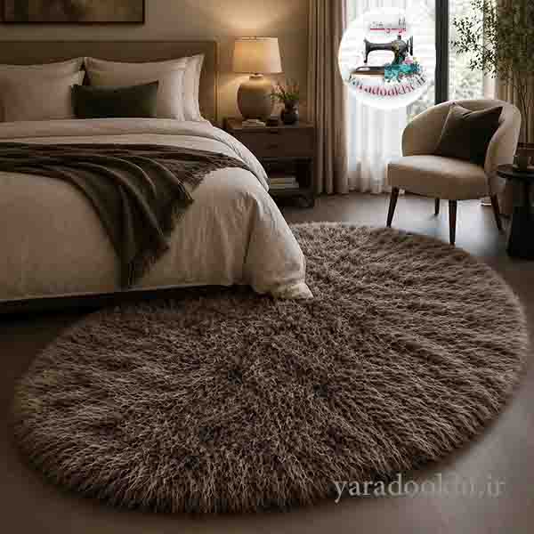فرش فانتزی نسکافه ای تیره خزپرزبلند زیرچرم مدل Turkish fur Image 5