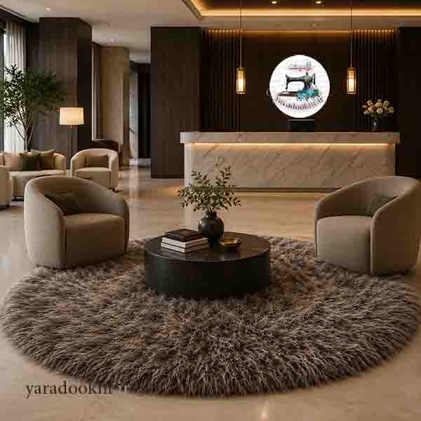 فرش فانتزی نسکافه ای تیره خزپرزبلند زیرچرم مدل Turkish fur Image 6