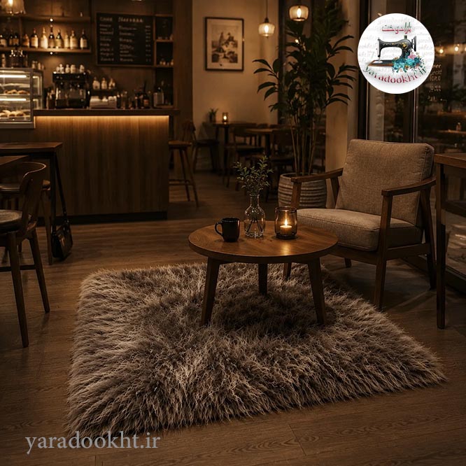 فرش فانتزی نسکافه ای تیره خزپرزبلند زیرچرم مدل Turkish fur Image 3