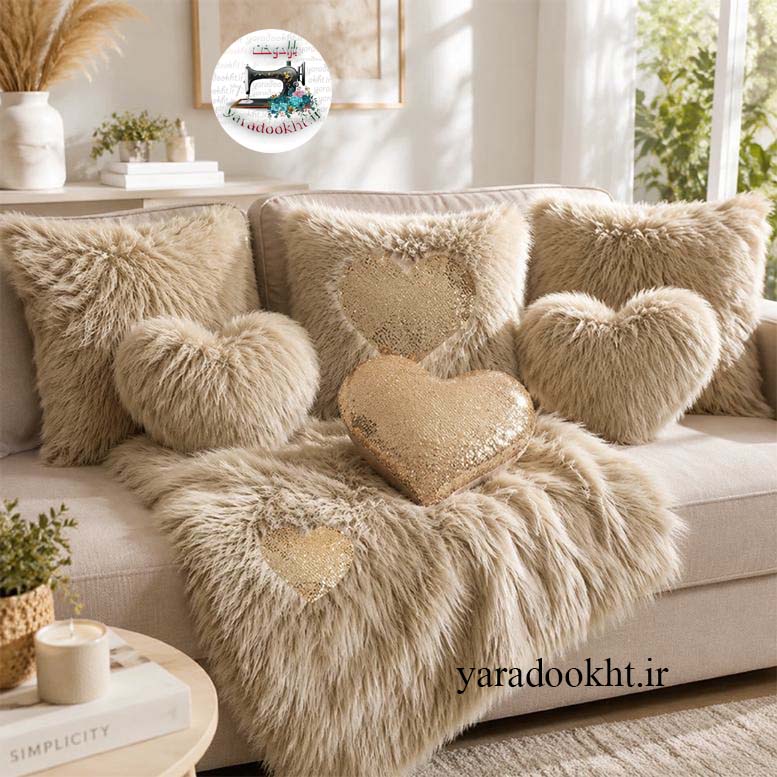 کوسن مدل قلبی کد Ming7 مجموعه 7 عددی به همراه شال مبل Image 6