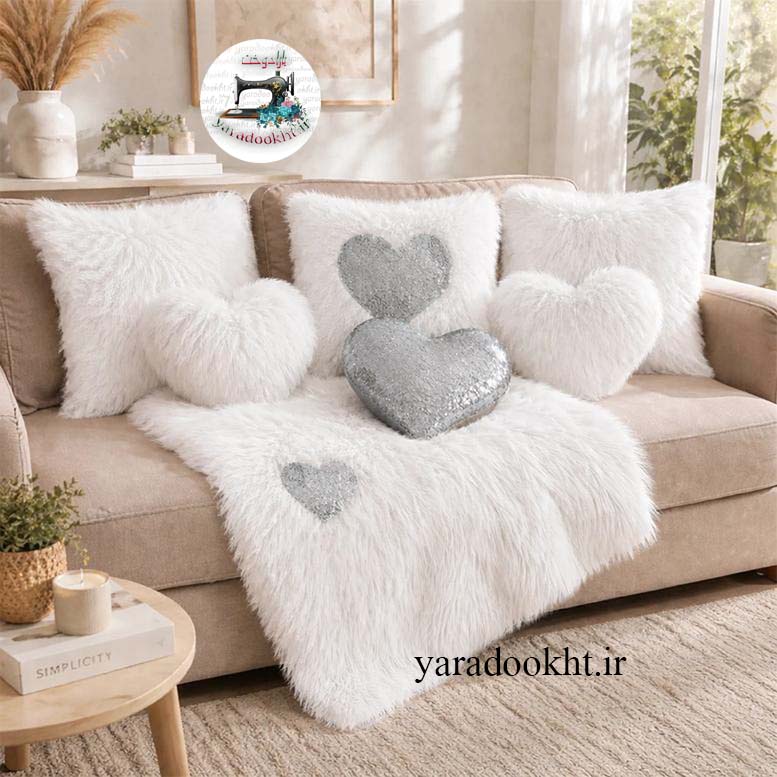 کوسن مدل قلبی کد Ming7 مجموعه 7 عددی به همراه شال مبل Image 4