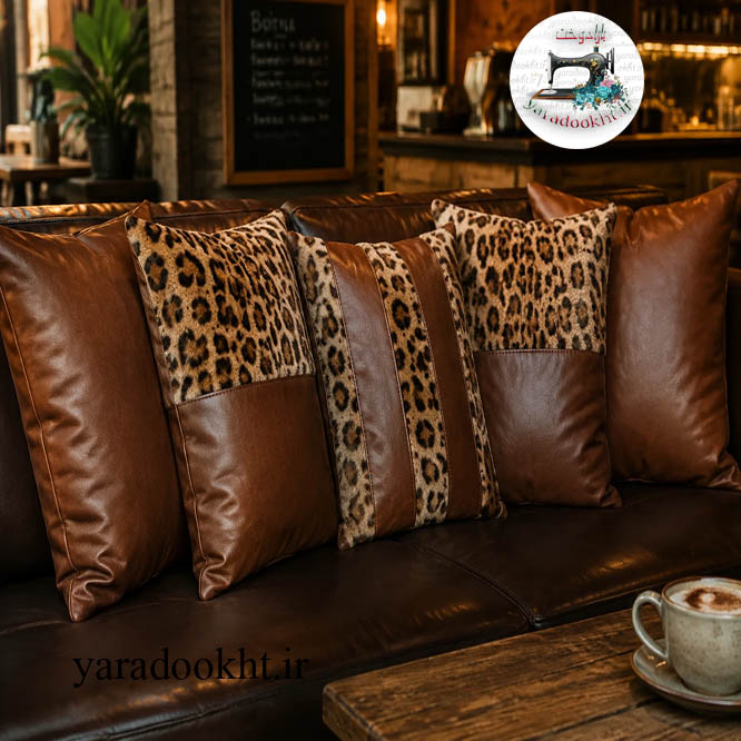 کوسن چرم و خز پلنگی مدل fur Leopard مجموعه 5 عددی Image 3