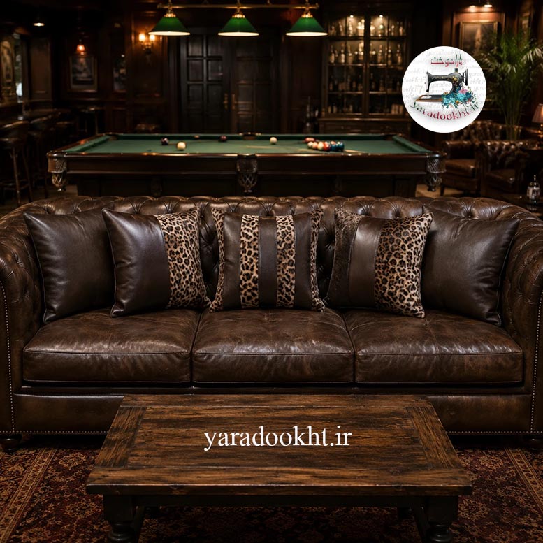 کوسن چرم و خز پلنگی مدل fur Leopard مجموعه 5 عددی Image 4