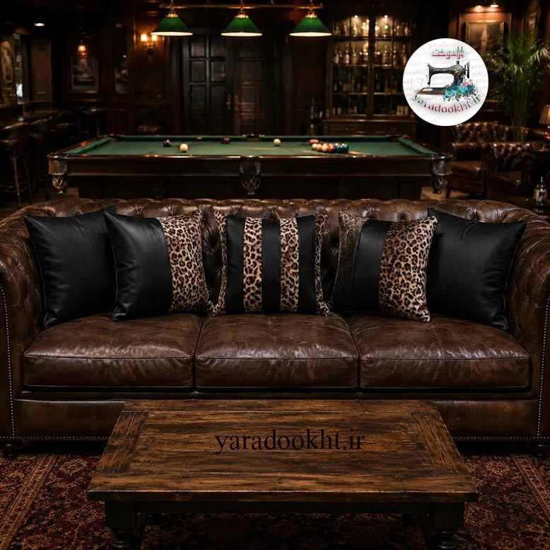 کوسن چرم و خز پلنگی مدل fur Leopard مجموعه 5 عددی Image 2