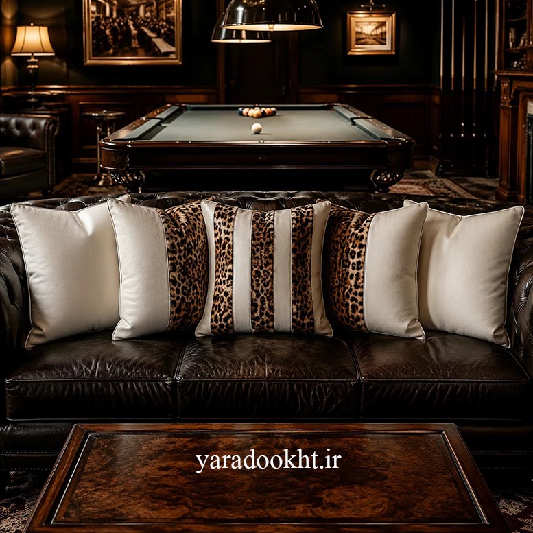 کوسن چرم و خز پلنگی مدل fur Leopard مجموعه 5 عددی Image 6