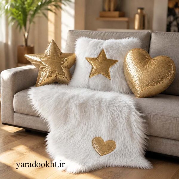 کوسن پولکی به همراه شال مبل مدل cushion shine مجموعه 4 عددی