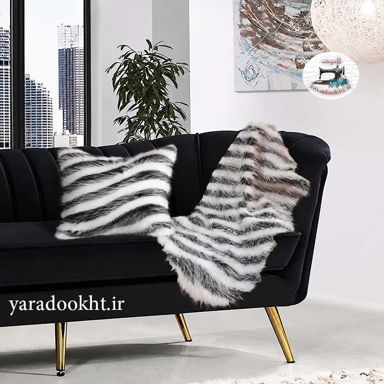 کوسن و شال مبل مدل Striped fur Image 4