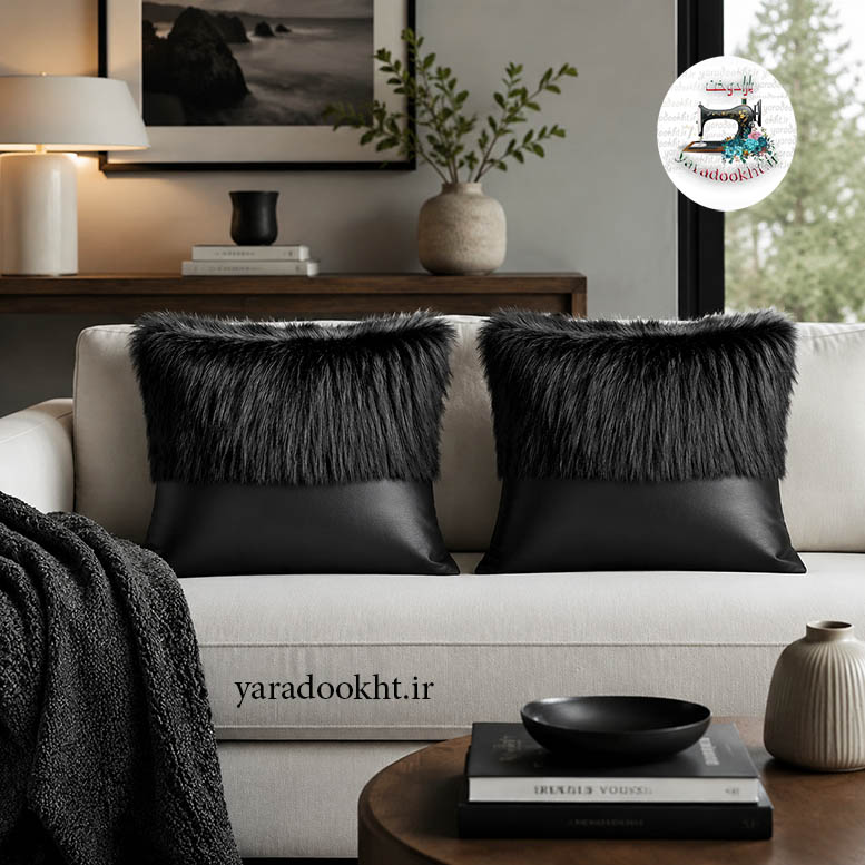کوسن چرم و خز مدل fur and lather بسته 2 عددی Image 3