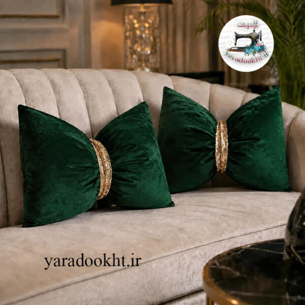 کوسن پاپیون مخمل نوار پولکی کد shine  بسته 2 عددی