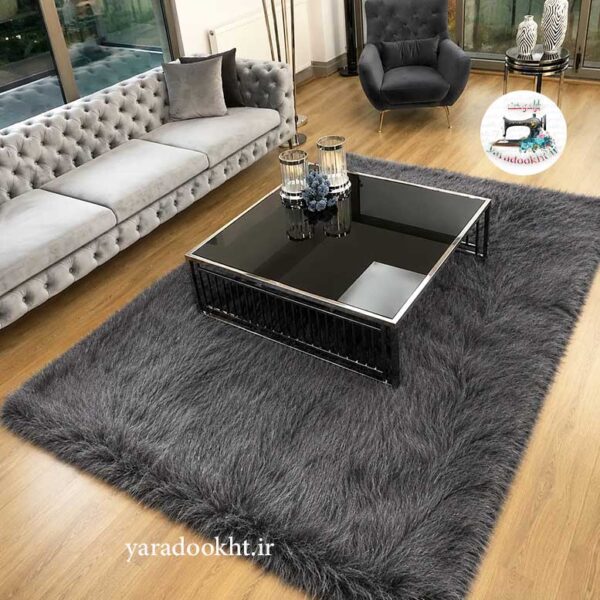 فرش خز خاکستری پشت چرم fur carpet