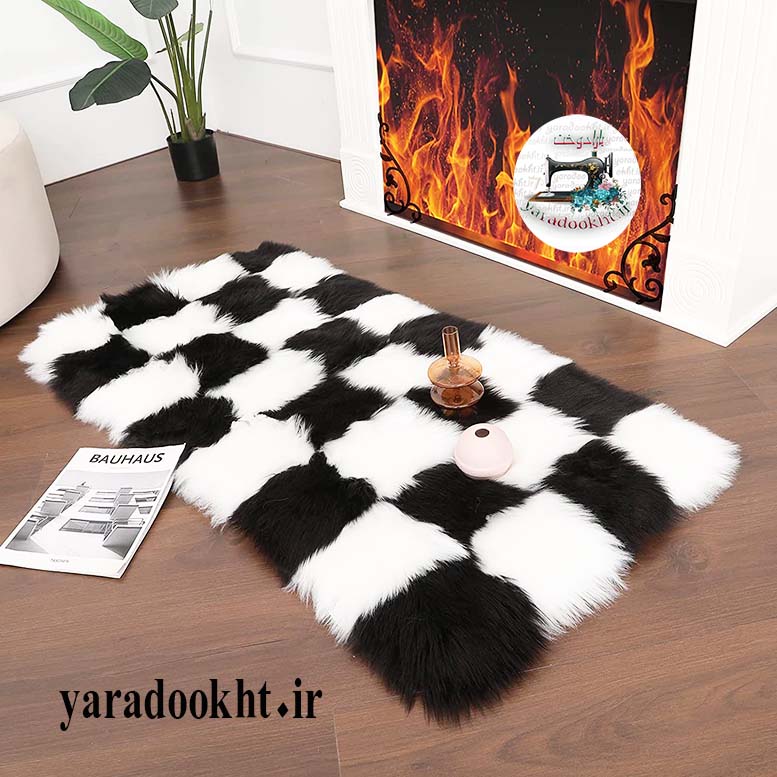 فرش ترک مدل خز پرزبلند طرح Chess