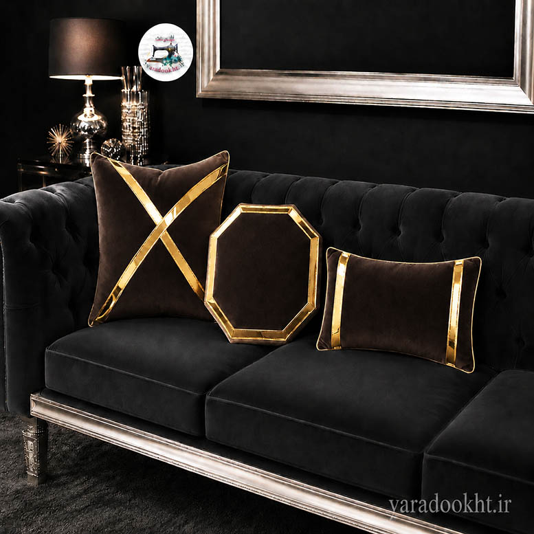 کوسن مخمل نوار براق lather مجموعه 3 عددی Image 13