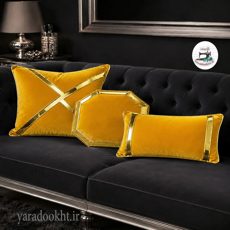 کوسن مخمل نوار براق lather مجموعه 3 عددی Image 5