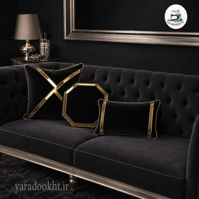 کوسن مخمل نوار براق lather مجموعه 3 عددی Image 10