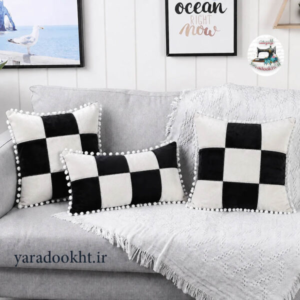Four houses design fabric cushion yara black and with 600x600