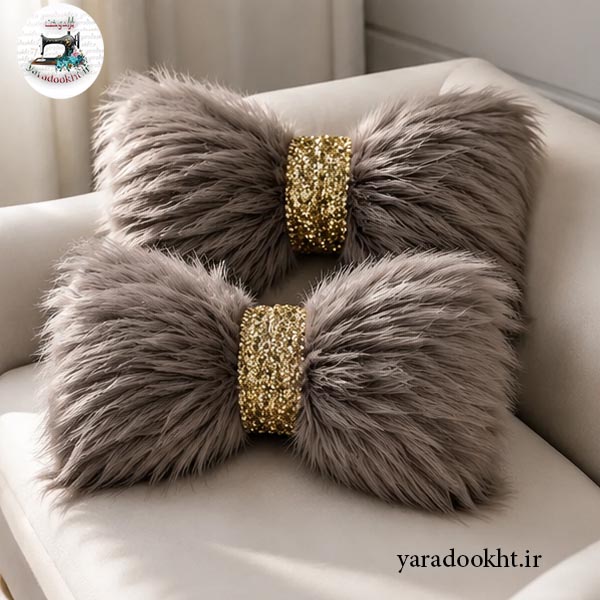 کوسن پاپیون Fur گره پولکی مجموعه 2 عددی Image 3