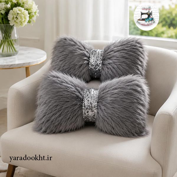 کوسن پاپیون Fur گره پولکی مجموعه 2 عددی Image 6