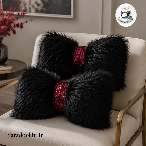 کوسن پاپیون Fur گره پولکی مجموعه 2 عددی Image 7