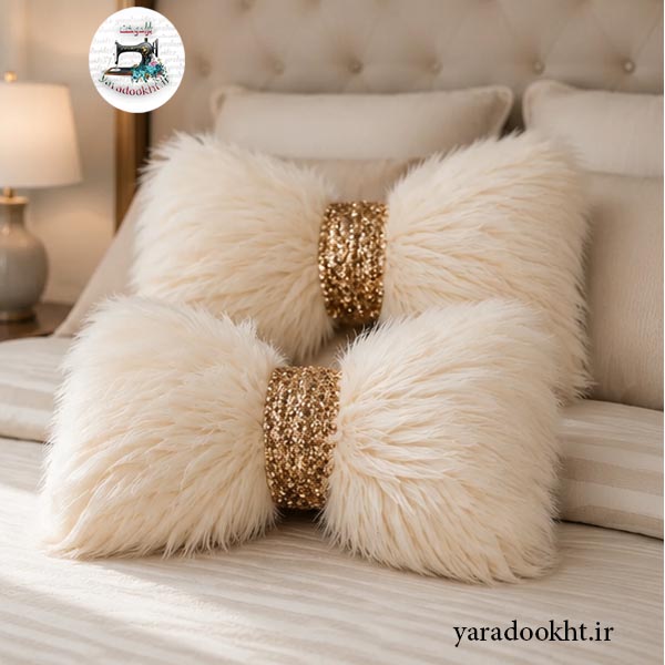 کوسن پاپیون Fur گره پولکی مجموعه 2 عددی Image 8