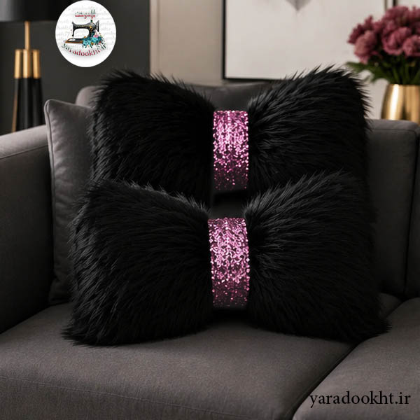 کوسن پاپیون Fur گره پولکی مجموعه 2 عددی Image 11