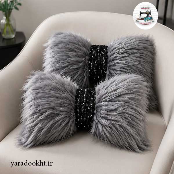 کوسن پاپیون Fur گره پولکی مجموعه 2 عددی Image 9