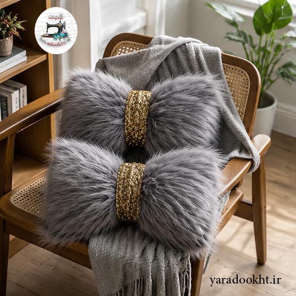 کوسن پاپیون Fur گره پولکی مجموعه 2 عددی Image 4