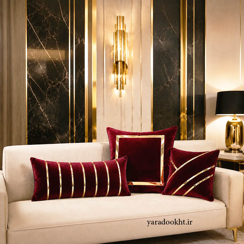 کوسن مخمل نوار براق velvet مجموعه 3 عددی