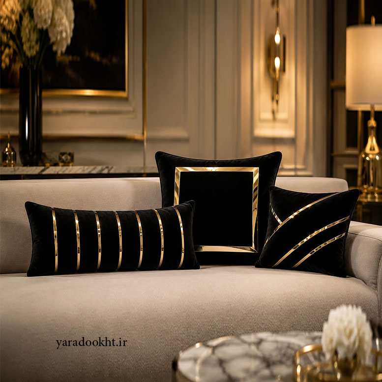 کوسن مخمل نوار براق velvet مجموعه 3 عددی Image 2