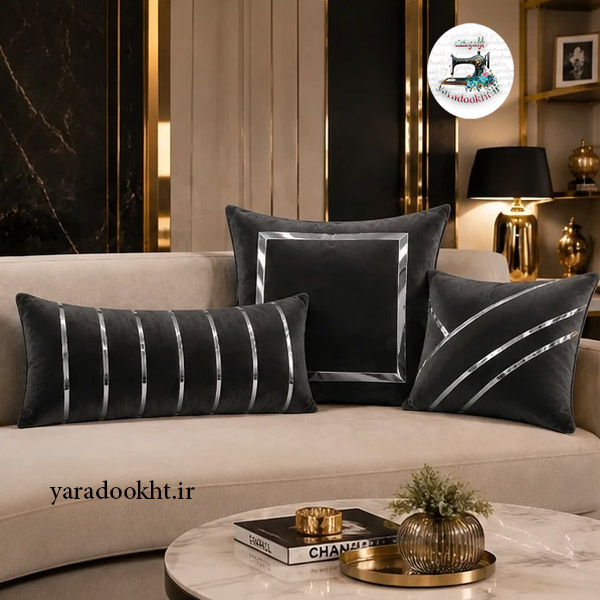 کوسن مخمل نوار براق velvet مجموعه 3 عددی Image 5