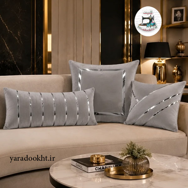 کوسن مخمل نوار براق velvet مجموعه 3 عددی Image 3
